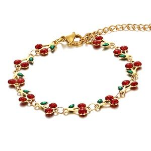 Elegant 18 k Gold plated steel cherry bracelet
